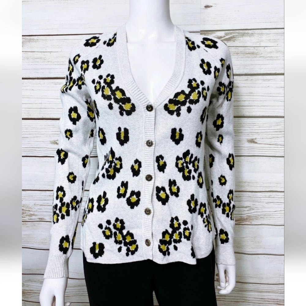 CAbi Women's Animal Print V Neck Sweater Cardigan Size S